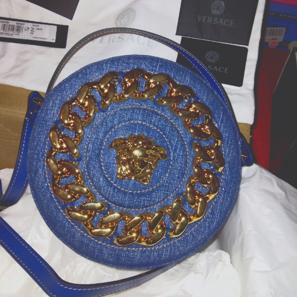 Authentic Versace medusa round denim camera bag